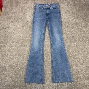 Hudson Nico Melody Blues High Rise Flare Jeans Blue Acid Wash Raw Hem 24 Boho